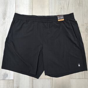 NEW Spyder Active Mens XXL Black Performance Shorts Elastic Waistband Zipper
